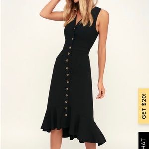 Black Button Front Midi Dress